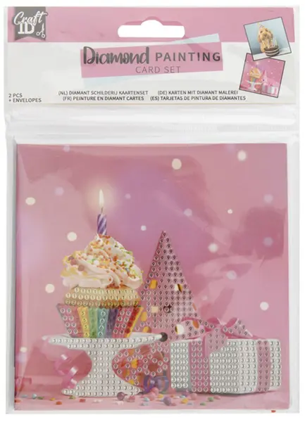 Carduri de pictură cu mărgele Grafix - Birthday, 2 bucăți, 13 x 13 cm