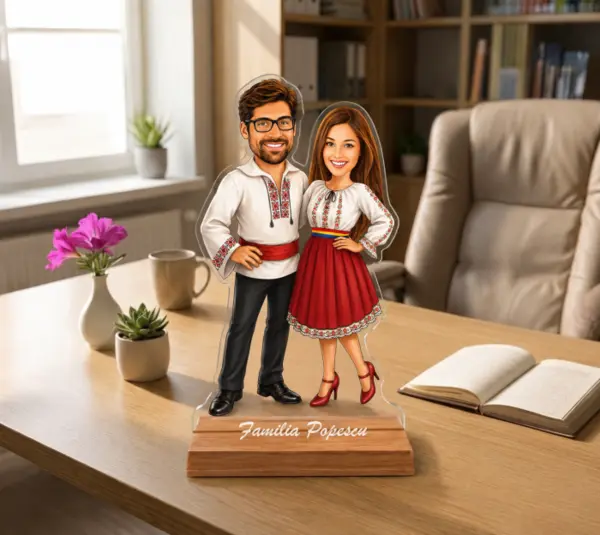 Caricatura Cuplu Traditional - Statueta Personalizata tip Trofeu