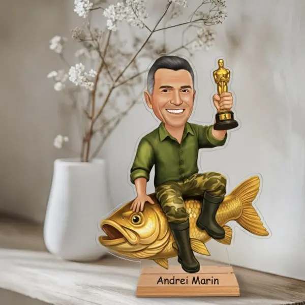 Caricatura pentru Pescar- Statueta Personalizata tip Trofeu
