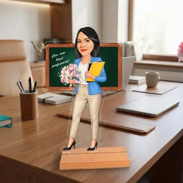 Caricatura pentru profesoara - Statueta Personalizata tip Trofeu