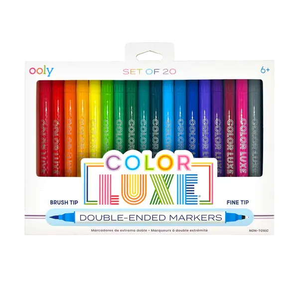Carioci 2 in 1 cu pensula si varf fin, Color Luxe-set de 20