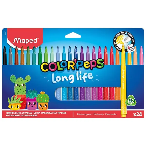 Carioci, 24 culori/set, Color'Peps Long Life 2.0, Maped