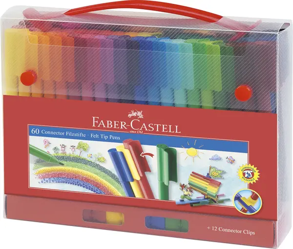 Carioci 60 culori Faber-Castell cu conectori cadou Carioci 60 culori Faber-Castell cu conectori cadou