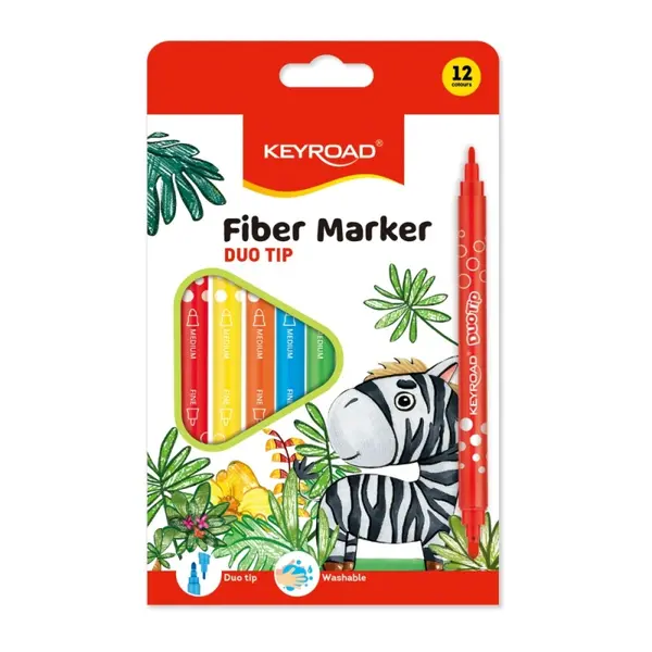 Carioci colorate Keyroad Duo Washable , 2 capete, 12 culori, varf 2-4mm, lavabile