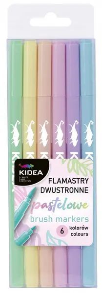 Carioci cu 2 capete cu pensula Kidea - 6 culori, pastelate