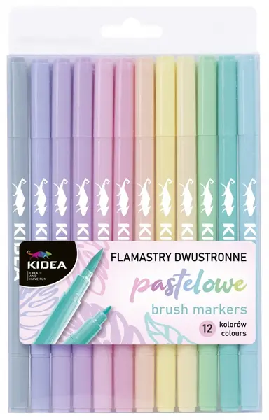 Carioci cu 2 capete si pensula Kidea - 12 culori, pastelate