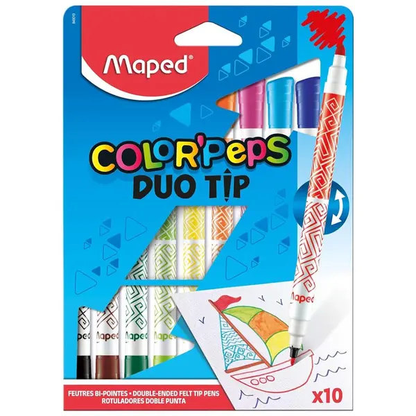 Carioci cu 2 varfuri, 10 culori/set, lavabile, Maped ColorPeps Duo Tip