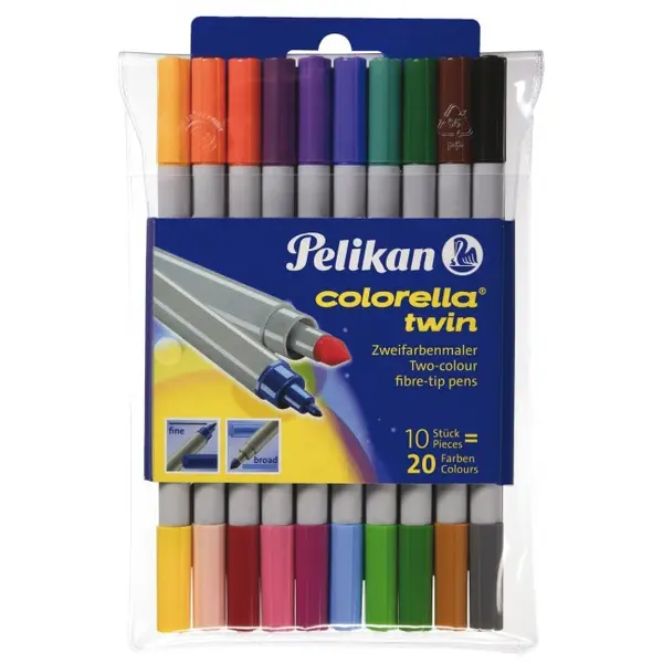 Carioci cu 2 varfuri (1mm-2mm), 20 culori/set, Colorella Twin, Pelikan