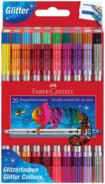 Carioci duble Faber-Castell - Glitter, 20 culori