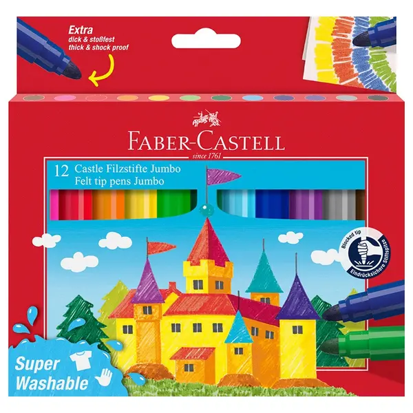 Carioci Jumbo Superwashable, 12 culori/set, Faber-Castell