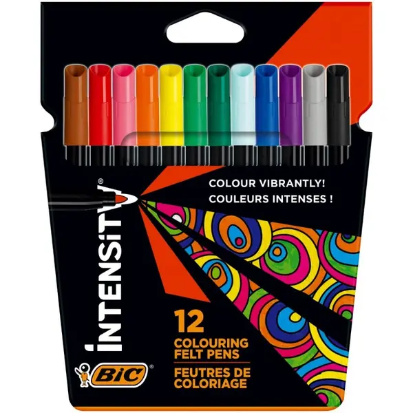 Carioci lavabile, 12 culori/set, varf 0.9mm, Bic Intensity