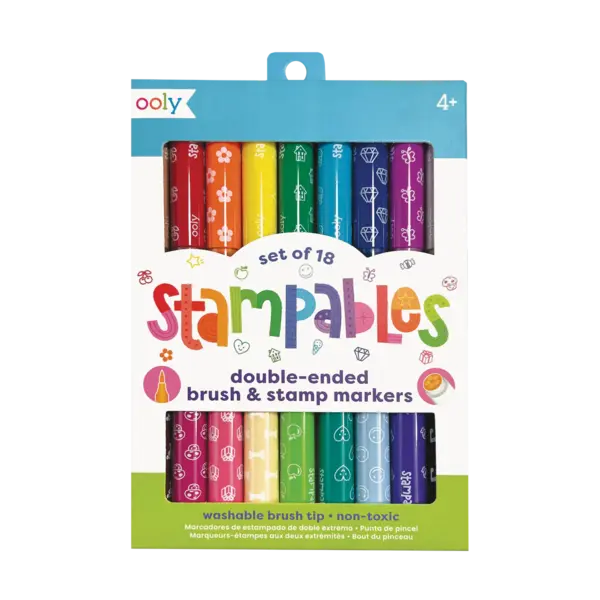 Carioci lavabile duble cu stampile Stampables- Set de 18