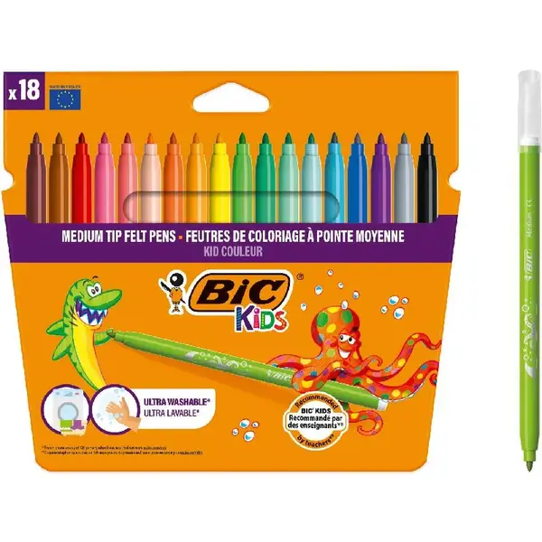Carioci lavabile Kid Couleur 2.8 mm 18 buc BIC Kids Carioci lavabile Kid Couleur 2.8 mm 18 buc BIC Kids