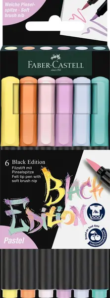 Carioci pensula 6 cul pastel Black Ed Faber-Castell Carioci pensula 6 cul pastel Black Ed Faber-Castell