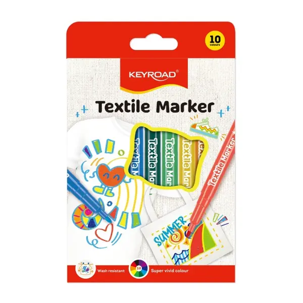 Carioci pentru textile permanente Keyroad, 10 culori set