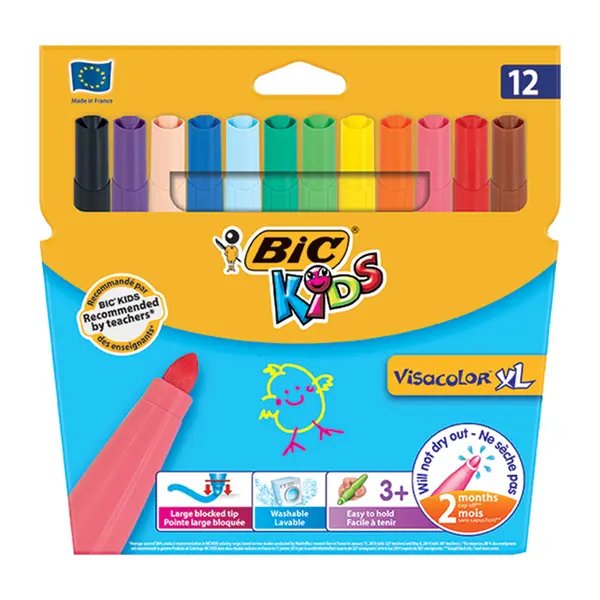 Carioci, varf gros, 12 culori/set, Visacolor XL Bic