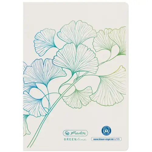 Carnetel Herlitz, A6, 32 file, hartie reciclata, 80 g/mp, dictando, motiv ginkgo, seria greenline