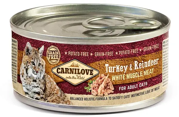 CARNILOVE Conservă pentru pisici, cu Ren şi Curcan 100g