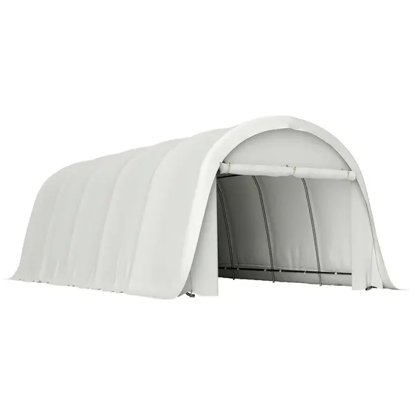 Carport Outsunny 3,6 x 7,2 m Rezistent, Garaj Portabil cu Protecție Solară UPF50+, Cadru Galvanizat, Ușă Mare Rulantă pentru Mașini, Camioane, Bărci, Motociclete, Biciclete, Alb Crem | Aosom Romania