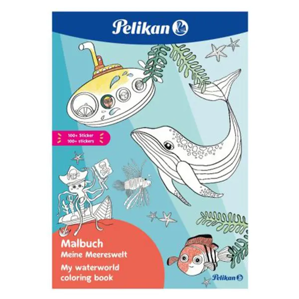 Carte de colorat A4, 48 file, 100 abtibilduri, Blue Sea, Pelikan