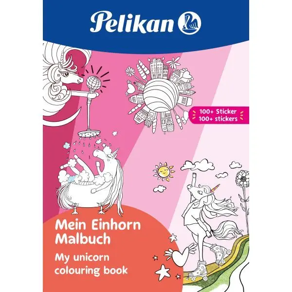 Carte de colorat A4, 48 file, 100 abtibilduri, My unicorn, Pelikan