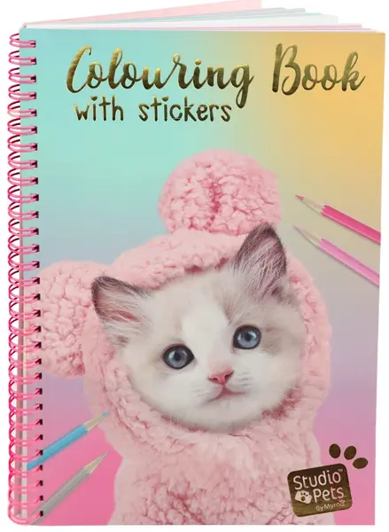 Carte de colorat cu autocolante Studio Pets - A5, Kitty Mouse