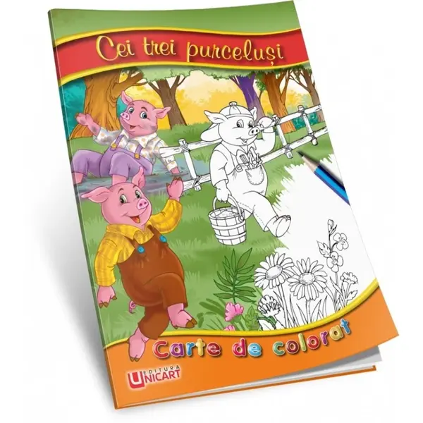 Carte de colorat si povesti , Cei trei purcelusi, tip A5, 16 pagini