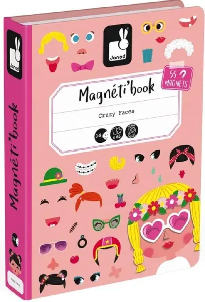 Carte magnetica pentru copii Janod - Fetite cu fete amuzante