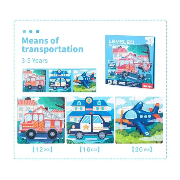 Carte puzzle 3 în 1, 10 tematici variate - Mijloace de transport