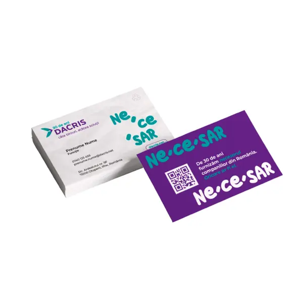 Carti de vizita 4+0 cu plastifiere față – format 90×50 mm, carton DCM 350 g/mp Carti de vizita 4+0 cu plastifiere față – format 90×50 mm, carton DCM 350 g/mp