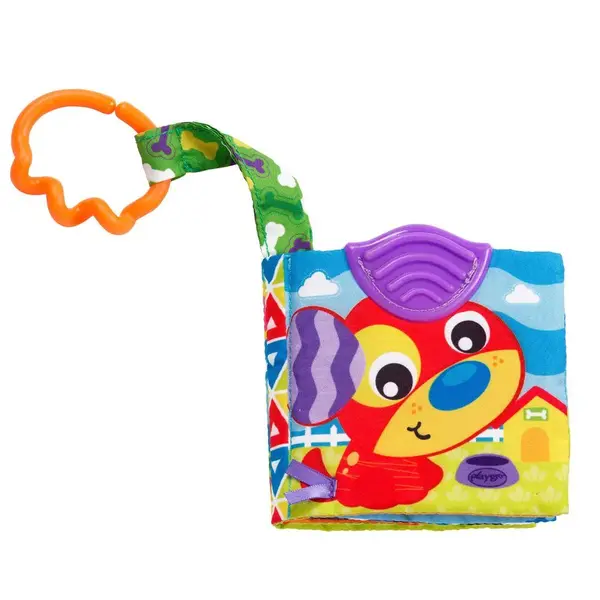 Carticica textila cu jucarie de dentitie PlayGro Ferma