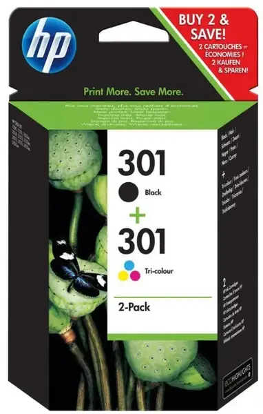 Cartus cerneala HP 301 (Negru, Cyan, Magenta, Galben - pachet dublu)