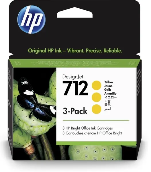 Cartuș de cerneală HP - 712, pentru DesignJet T230/T630/T650, 3-Pack, Yellow