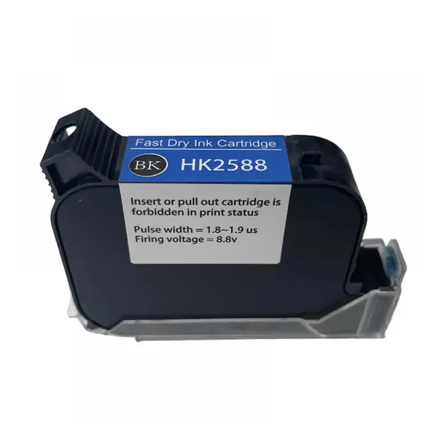 Cartus inkjet pentru imprimanta de mana portabila tip pistol, cu uscare rapida, negru lucios, potrivit pentru suprafete multiple, pentru coduri de bara, logo, date expirare, dimensiune imprimare 1-12.7mm