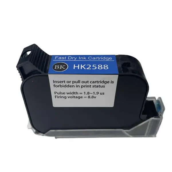 Cartus inkjet pentru imprimanta de mana portabila tip pistol, cu uscare rapida, negru lucios, potrivit pentru suprafete multiple, pentru coduri de bara, logo, date expirare, dimensiune imprimare 2-25.4 mm