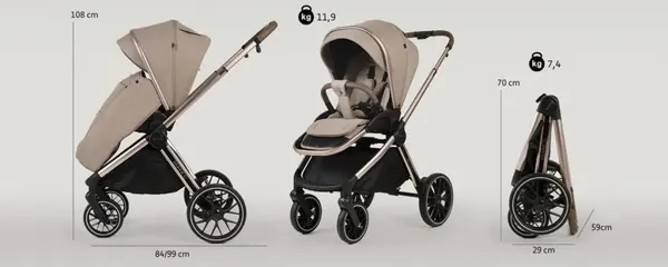 Carucior 2 in 1 Adamex Bianco Deluxe Collection cu suspensii, maner reglabil, certificat EN18882022 pana la 22 kg, Champagne Carbon