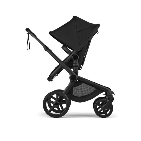 Carucior 2 in 1 Bugaboo Fox 5 Renew Black Heritage Black cu maner reglabil, reversibil, suspensii, cadru din aluminiu