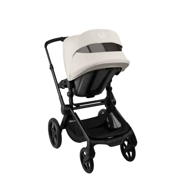 Carucior 2 in 1 Bugaboo Fox 5 Renew Black Heritage Black Misty White cu maner reglabil, reversibil, suspensii, cadru din aluminiu