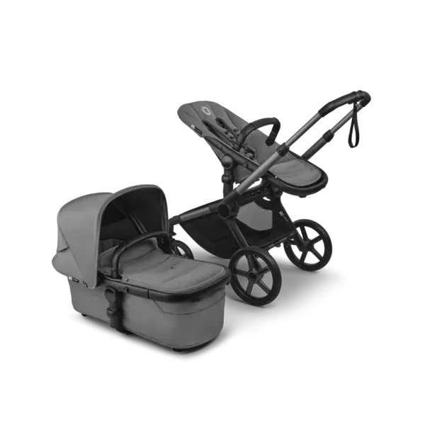 Carucior 2 in 1 Bugaboo Fox 5 Renew Graphite Moon Grey cu maner reglabil, reversibil, suspensii, cadru din aluminiu