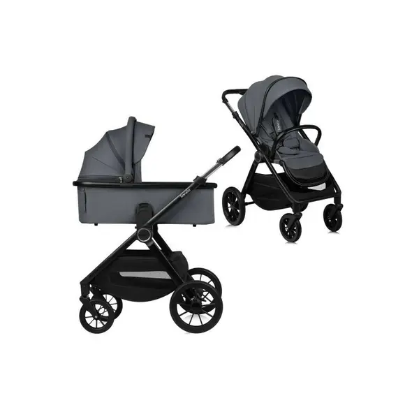 Carucior 2 in 1, Lionelo, Layla, Pana la 22 kg, Cadru aluminiu, Cu landou intarit si salteluta din spuma AirDots, Reversibil, Cu ventilatie 3D, Cu accesorii, EN1888-1, EN1888-2, EN1466, Gri