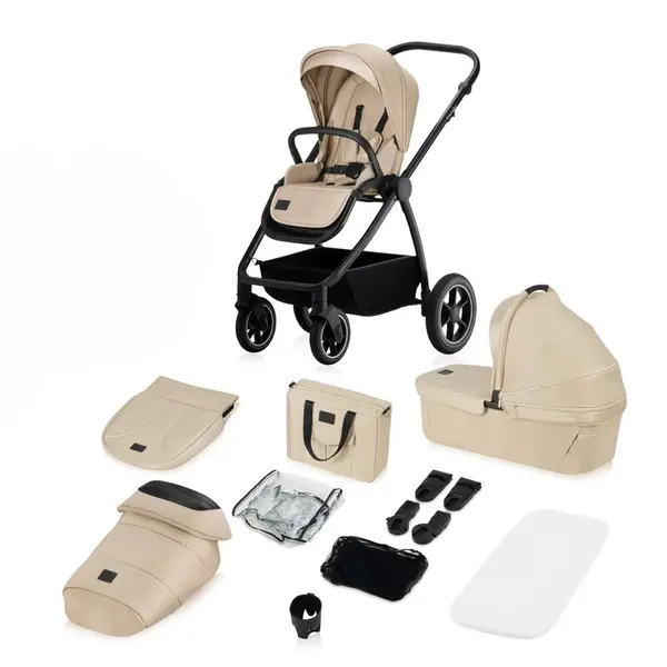 Carucior 2 in 1, Lionelo, Meril, Cu landou si scaun cu dimensiune XL, Reversibil, Cu sistem de ventilatie 3D, Cu accesorii, Pana la 22 kg, De la nastere, Conform cu EN1888-1 EN1888-2, EN1466, Bej