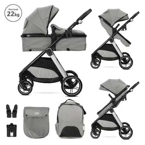 Carucior 2 in 1 Lorelli Aspen, transformabil, set adaptori cos auto inclus, pana la 22 Kg, Gri