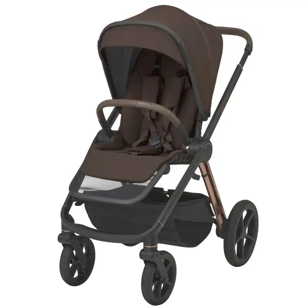Carucior 2 in 1 pentru copii Espiro Miloo 2.0 Excellent Chocolate cu sezut reversibil, suport reglabil pentru picioare, bara detasabila, greutate admisa 22 kg