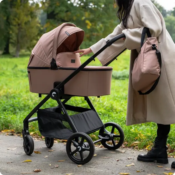 Carucior 2 in 1 pentru copii, Kidnort Alskar black, cu Landou pliabil, capotina extensibila, spatar reglabil si suport de picioare ajustabil, 0 Luni+ 22kg