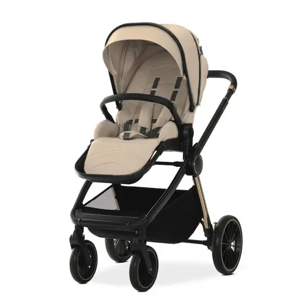 Carucior 2 in 1 pentru copii Lorelli Bianca Beige Warm, cadru din aluminiu, suspensii, cos landou individual cu maner de transport, geanta, greutate suportata 22 kg