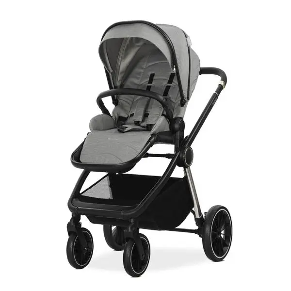 Carucior 2 in 1 pentru copii Lorelli Bianca Grey, cadru din aluminiu, suspensii, cos landou individual cu maner de transport, geanta, greutate suportata 22 kg