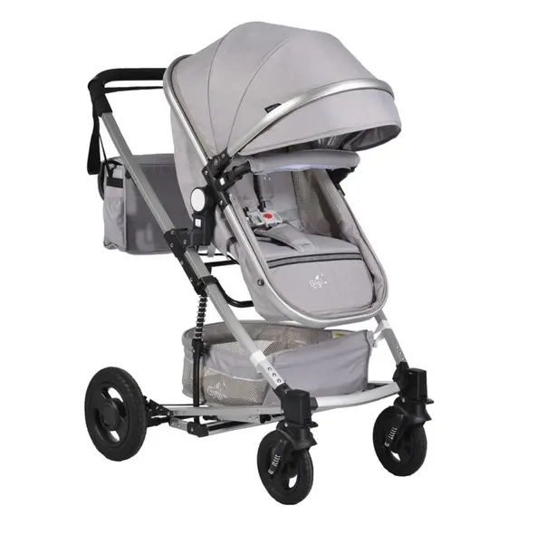 Carucior 2 in 1 transformabil Moni Gigi Light Grey cu sezut reversibil,roti rezistente,husa picioare si geanta mamici incluse,pliere usoara,cadru rezistent din aluminiu,capotina mare