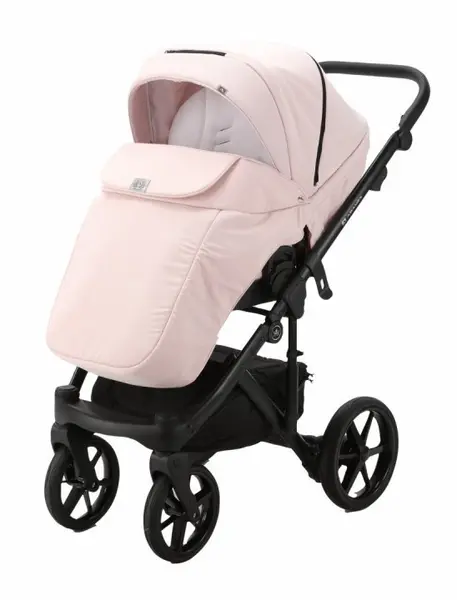 Carucior 3 in 1 Adamex Olivia Linen EcoLeather PS22 Powder Pink cu scaun auto iSize, landou cu suport de cap reglabil pe inaltime, parte sport reglabila pana la orizontala, roti cu suspensii
