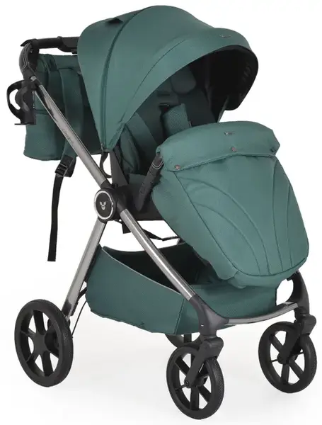 Carucior 3 in 1 Cangaroo Unique, 0 - 22 kg, Cos nou-nascut, Scaun, Scoica auto i-Size 40-87 cm, Geanta de accesorii, Verde