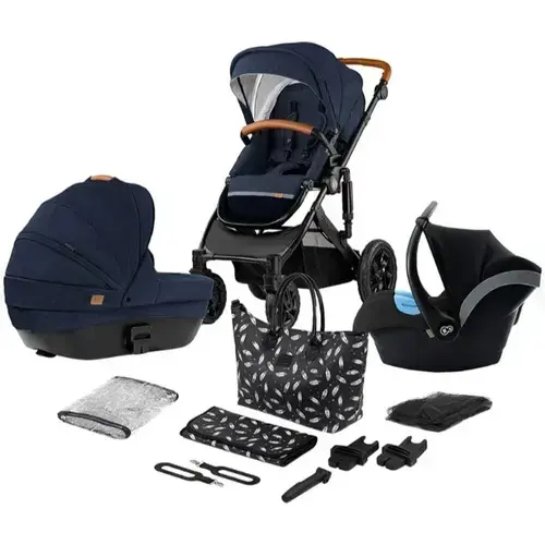 Carucior 3 in 1 Kinderkraft Prime 2 cu scoica Mink Pro, R 129, sistem de calatorie, 0 - 36 luni, Albastru